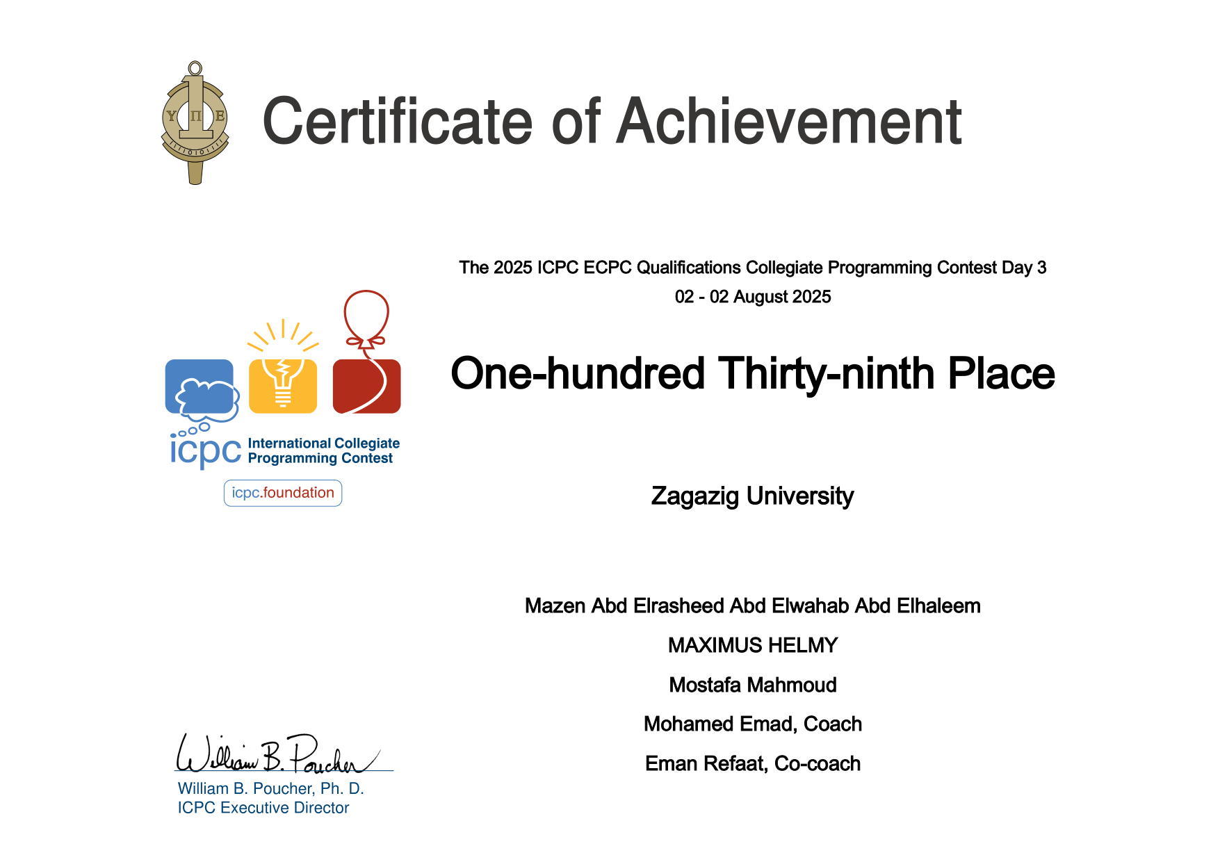 ECPC Qualifications Team Achievement